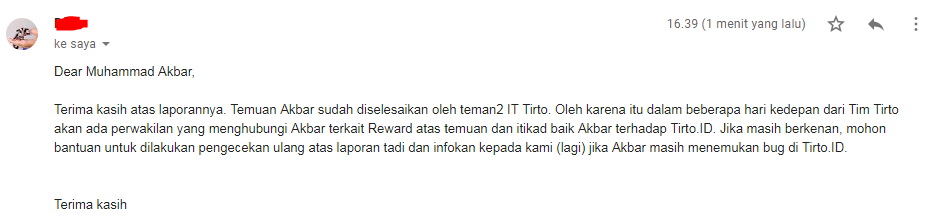 Mendapat Hadiah dari Pak Tirto